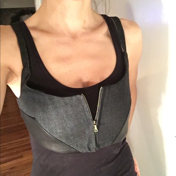 N+C Black Leather & Denim Top - Picture 2 of 5